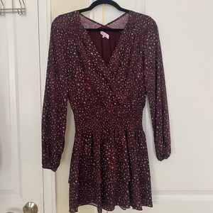 Parker Printed Wrap Style Dress- burgundy with cheetah print